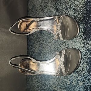 Stuart Weitzman Silver Open Toe Sling Back Heels - Size 9.5